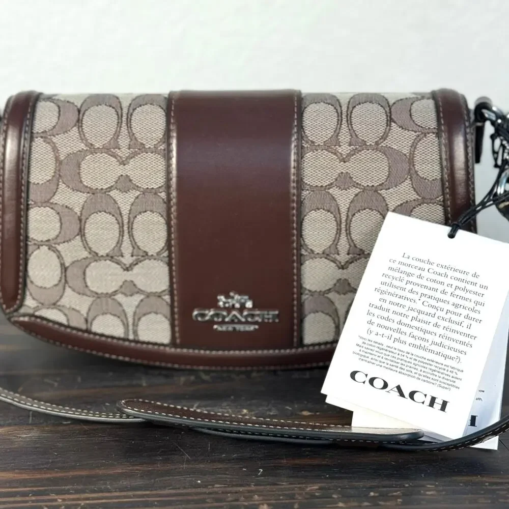 NWT Coach Andrea Shoulder bag‎ in Brown Signature Jacquard
